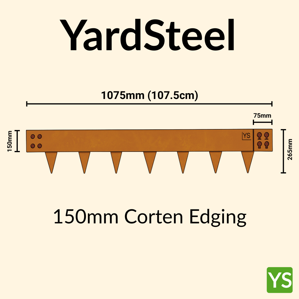 YardSteel Corten 150mm Garden Edging Sizing